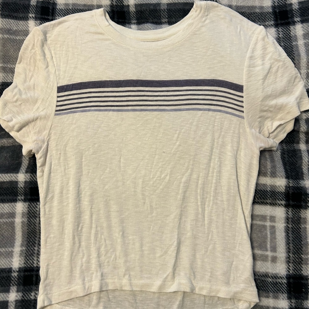 American Eagle Outfitters Cream Tee with Black Stripes